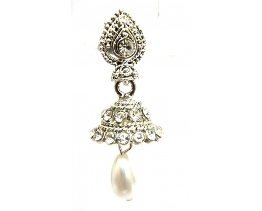 Silver Oxidized Earring Tribal Jhumka Jhumki Push Back Dangle Drop Imitation 7
